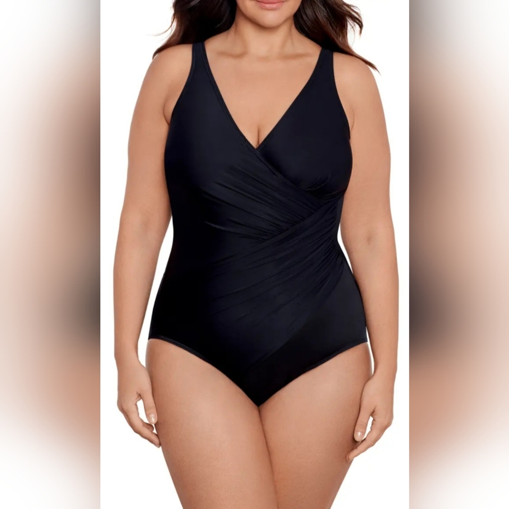 Miraclesuit Oceanus Black Surplice One-Piece Swimsuit $172 NEW W/TAG